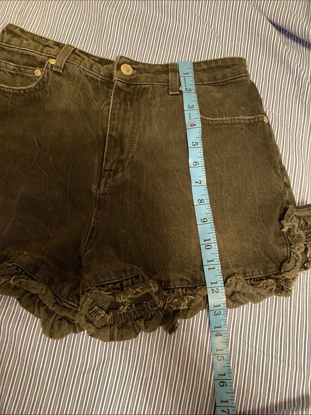 MSGM Black Ruffled hem High-Waist Denim Shorts size 4